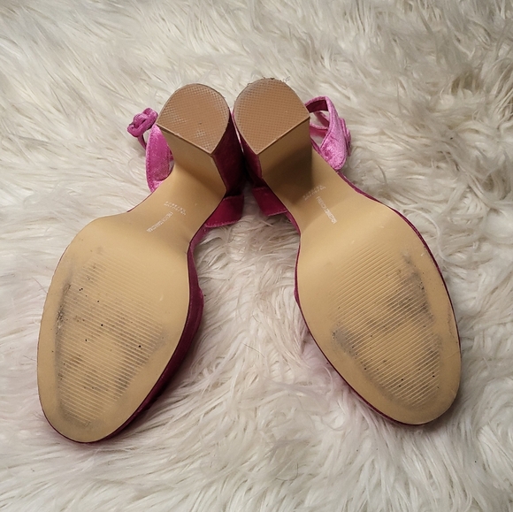 Pink Velour Chunky Heels with Ankle Strap - Picture 5 of 5